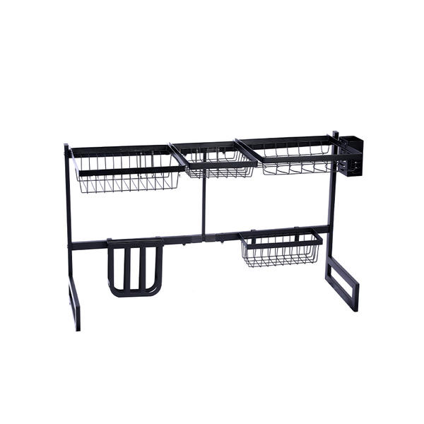 Expandable adjustable 2 tier stainless steel metal storage organizer shelf kitchen dish rack over the sink