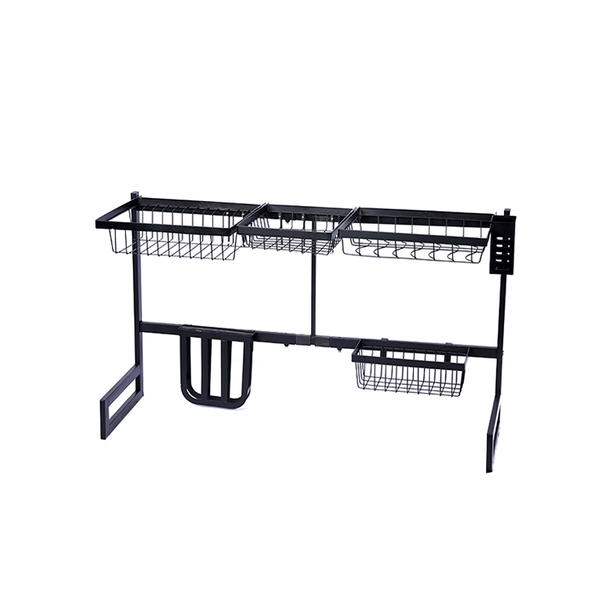 Expandable adjustable 2 tier stainless steel metal storage organizer shelf kitchen dish rack over the sink