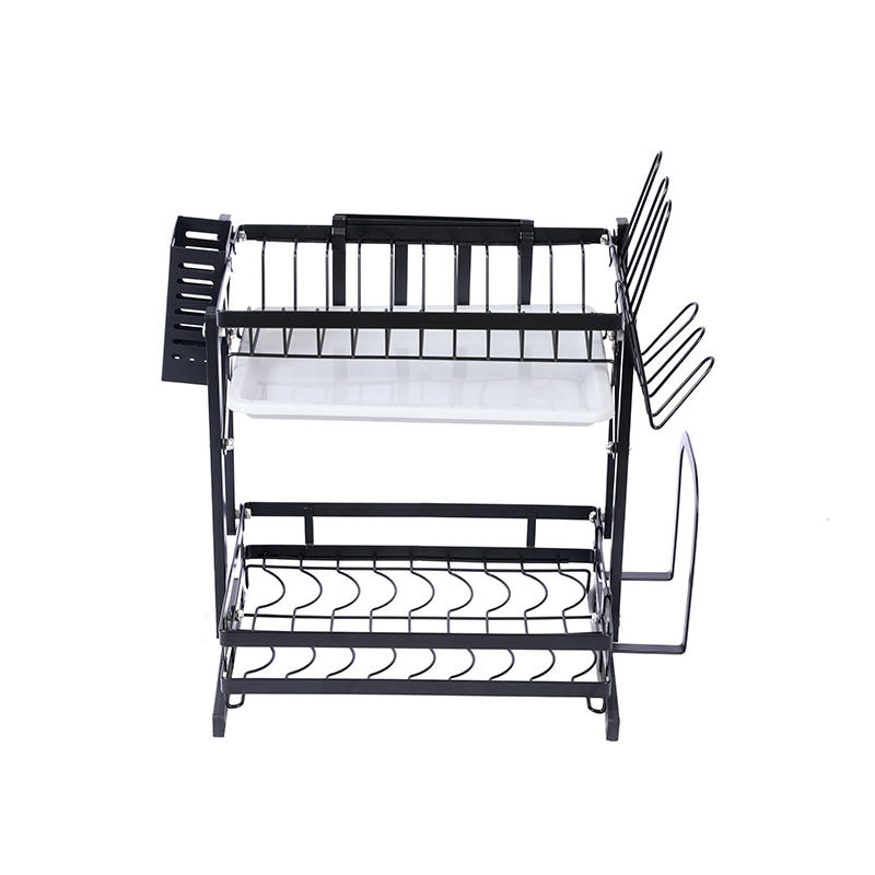 Double-tier foldable stainless steel kitchen drain rack multifunctional dish storage rack