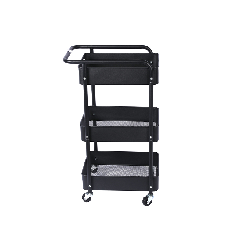 Modern 3 tier mobile storage utility cart handle design home metal utility kitchen storage trolley with rolling wheels