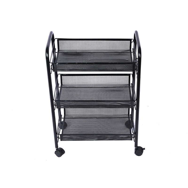 4 Layer black storage floors rolling public vegetable shelving basket trolley cart for bathroom kitchen office