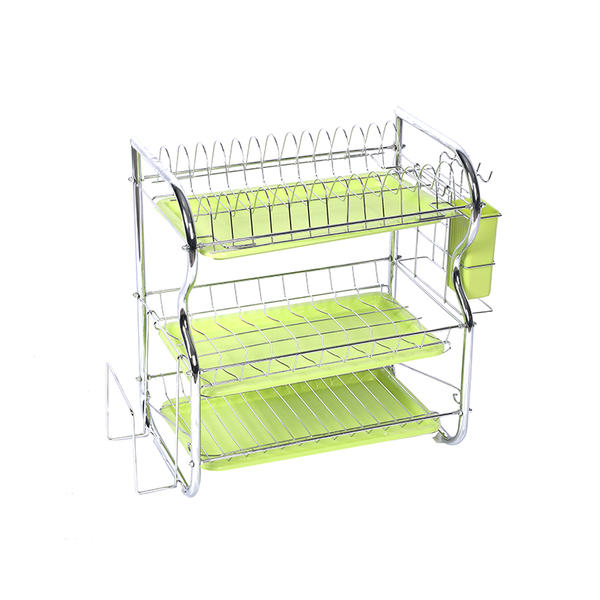 New 3 tiers b shape design dish holder kitchen dish rack dish drying rack with 3 plastic trays