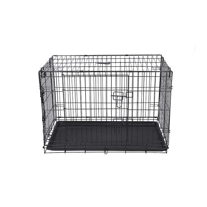Widely used superior quality double door metal dog crate iron wire black large dog cage with with removable tray