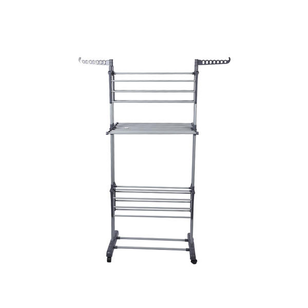 Hot sell household movable stainless steel 3 tiers blue clothes coats towels hanger laundry bathroom drying racks