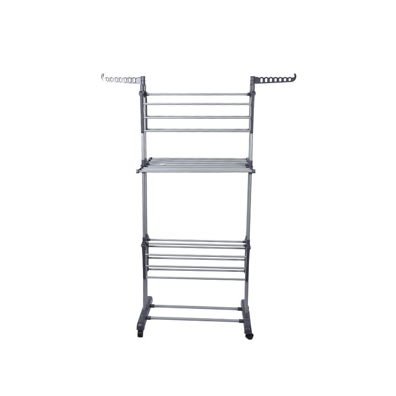 Hot sell household movable stainless steel 3 tiers blue clothes coats towels hanger laundry bathroom drying racks
