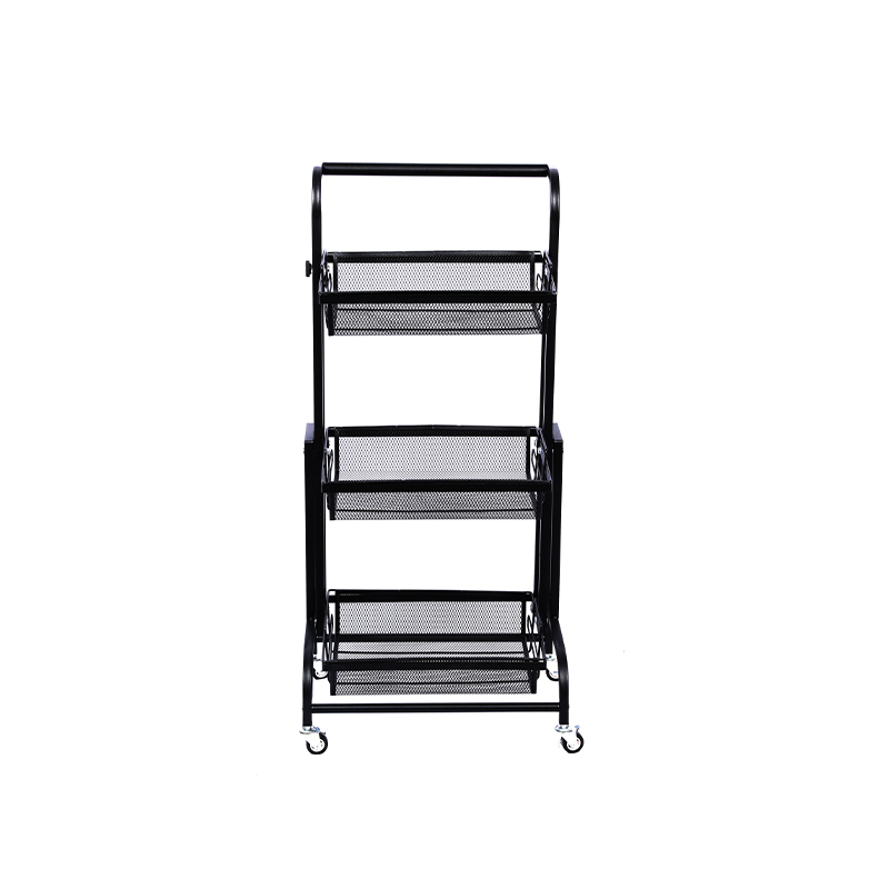 Multifunctional new style rolling cart beauty folding 3 tier movable trolley metal rotating storage rack