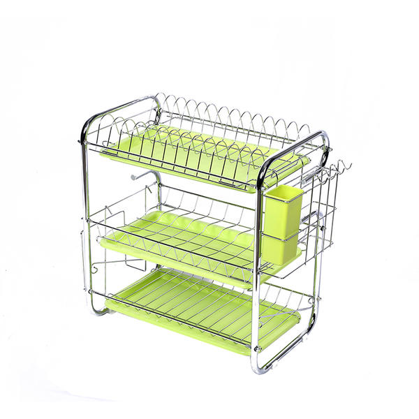 Double nut fixation design 3 tier iron paint dish rack convenient kitchen storage countertop dish drying rack easy to use