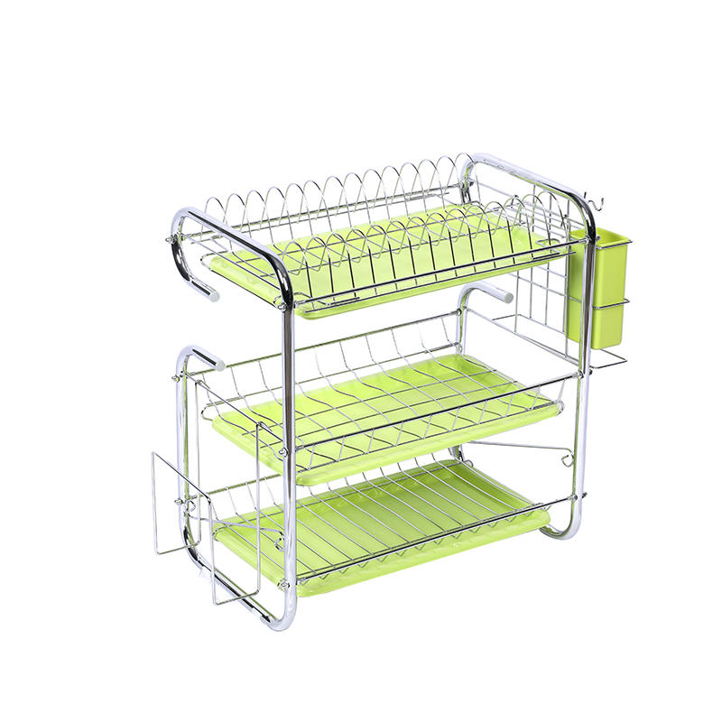 Double nut fixation design 3 tier iron paint dish rack convenient kitchen storage countertop dish drying rack easy to use