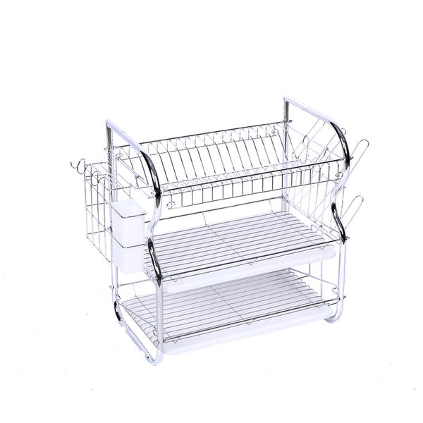 3 Tier metal tray design dish rack kitchen bowl cups spoon storage dish drainer rack with non-slip rubber pad 