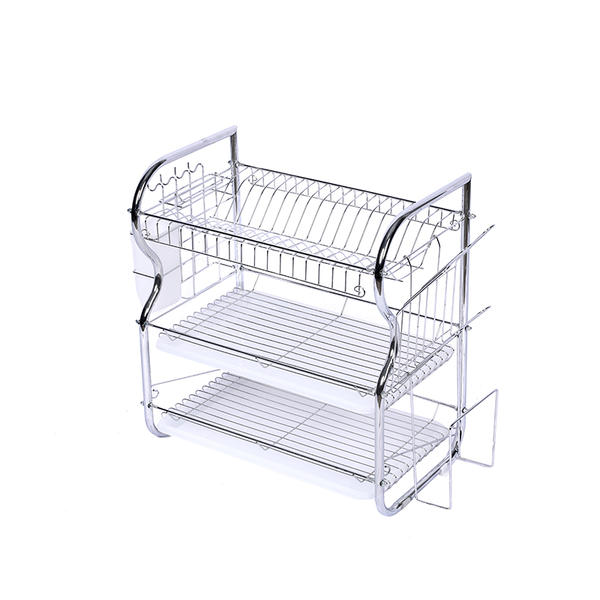 3 Tier metal tray design dish rack kitchen bowl cups spoon storage dish drainer rack with non-slip rubber pad 