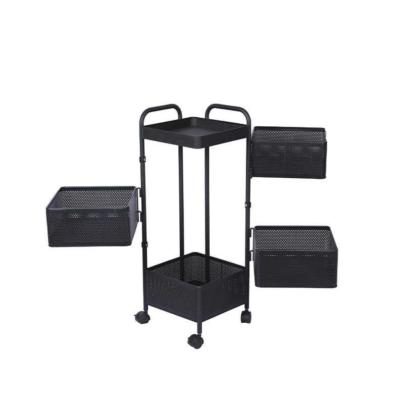 Multi-functional black multi-layer vegetable fruit basket square rotating rack kitchen storage cart with wheels